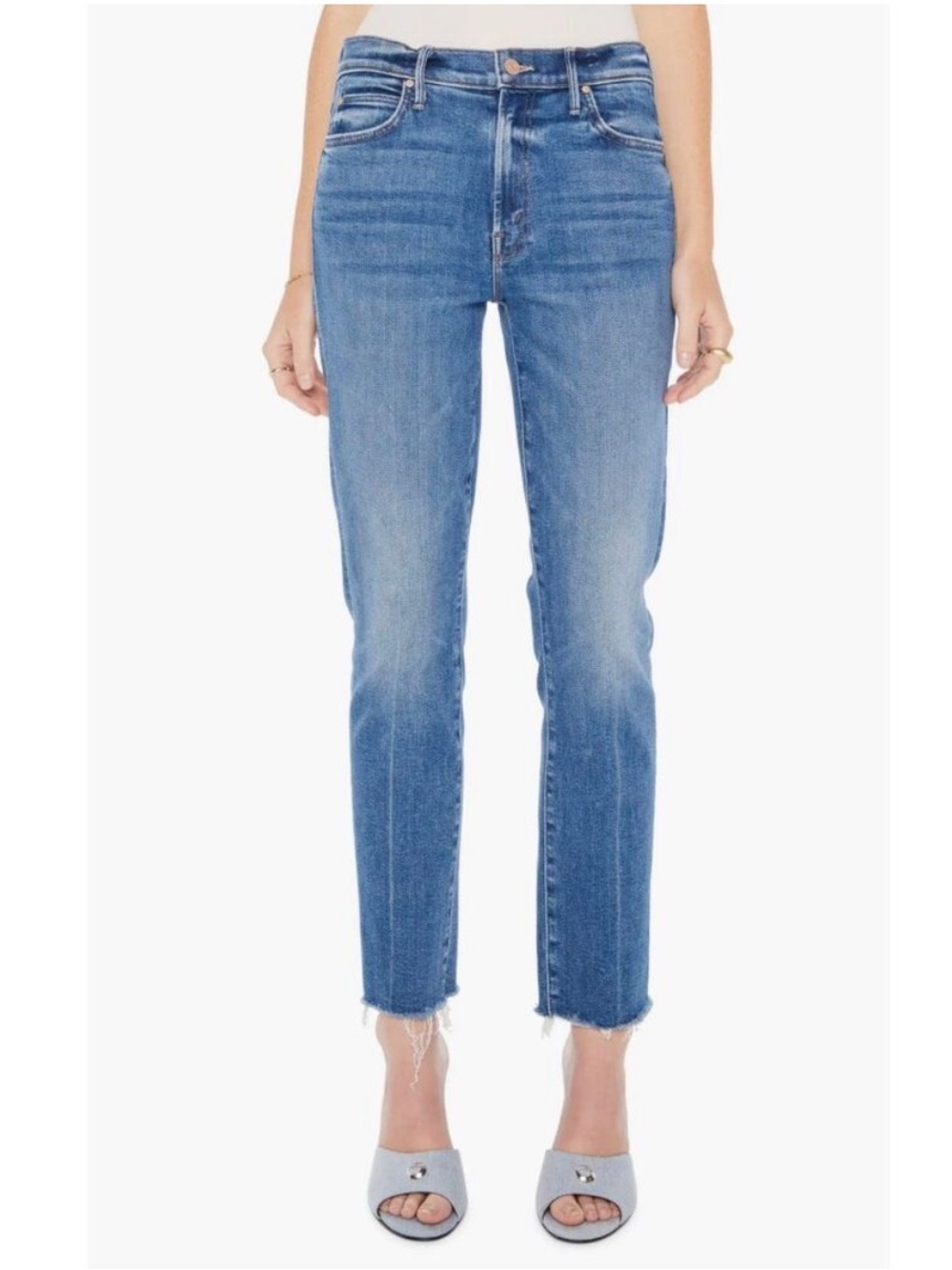 MOTHER Mid Rise Rambler Zip Ankle Fray Size 25 NWT